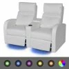 VidaXL Fauteuil inclinable à LED à 2 places Cuir artificiel Blanc