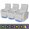 VidaXL Fauteuil inclinable à LED 3 places Cuir artificiel Blanc