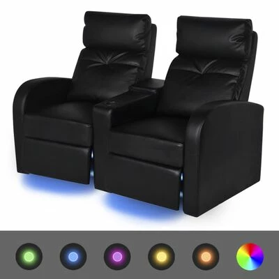 VidaXL Fauteuil inclinable à LED 2 places Cuir Artificiel Noir 1 VidaXL Fauteuil inclinable à LED 2 places Cuir Artificiel Noir