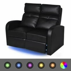 VidaXL Fauteuil inclinable à LED 2 places Cuir Artificiel Noir