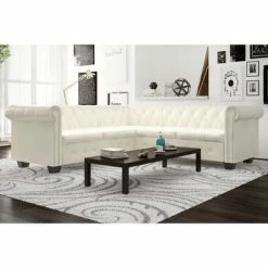 VidaXL Canapé d'angle Chesterfield 5 plc Cuir artificiel Blanc -Canapés Soldes 2022 image 1 243613