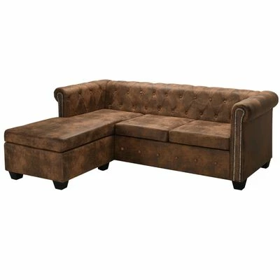 VidaXL Canapé Chesterfield en forme de L Cuir daim synthétique Marron 1 VidaXL Canapé Chesterfield en forme de L Cuir daim synthétique Marron
