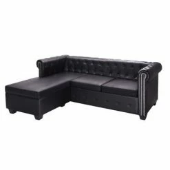 VidaXL Canapé Chesterfield en forme de L Cuir synthétique Noir