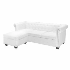 VidaXL Canapé Chesterfield en forme de L Cuir synthétique Blanc