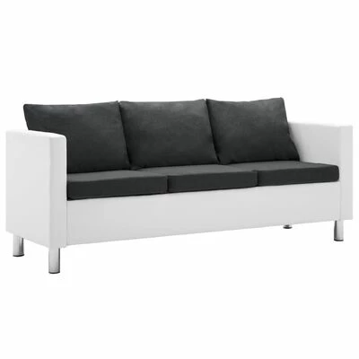 VidaXL Canapé à 3 places Faux cuir Blanc et gris foncé 1 VidaXL Canapé à 3 places Faux cuir Blanc et gris foncé