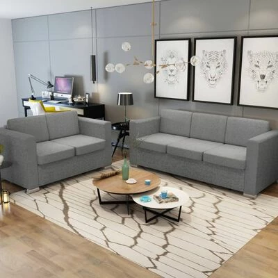 VidaXL Ensemble de canapés deux pièces Tissu Gris clair 2 VidaXL Ensemble de canapés deux pièces Tissu Gris clair – Image 2