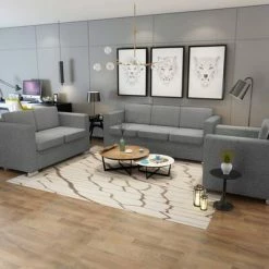 VidaXL Ensemble de canapés trois pièces Tissu Gris clair 7 VidaXL Ensemble de canapés trois pièces Tissu Gris clair -Canapés Soldes 2022 image 1 274213