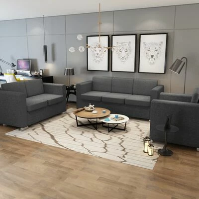 VidaXL Ensemble de canapés trois pièces Tissu Gris foncé 2 VidaXL Ensemble de canapés trois pièces Tissu Gris foncé – Image 2