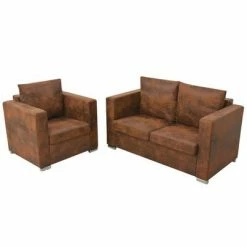 VidaXL Ensemble de canapés 2 pcs Cuir daim synthétique