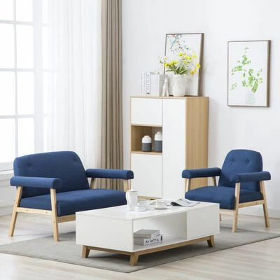 VidaXL Jeu de canapé pour 3 personnes 2 pcs Tissu Bleu 2 VidaXL Jeu de canapé pour 3 personnes 2 pcs Tissu Bleu – Image 2