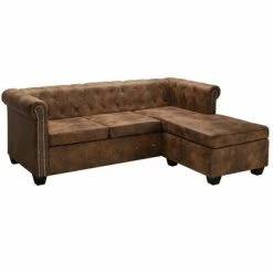 VidaXL Canapé Chesterfield en forme de L Cuir daim synthétique Marron
