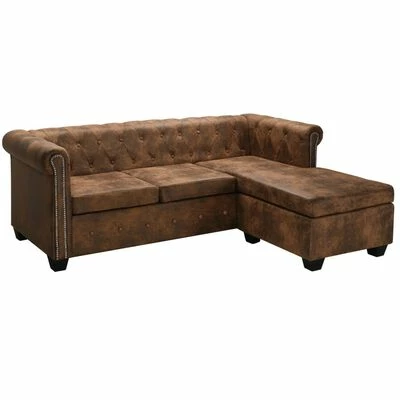 VidaXL Canapé Chesterfield en forme de L Cuir daim synthétique Marron 1 VidaXL Canapé Chesterfield en forme de L Cuir daim synthétique Marron