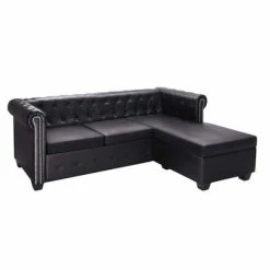 VidaXL Canapé Chesterfield en forme de L Cuir synthétique Noir