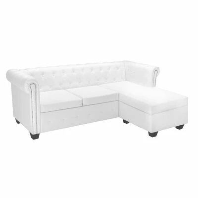 VidaXL Canapé Chesterfield en forme de L Cuir synthétique Blanc 1 VidaXL Canapé Chesterfield en forme de L Cuir synthétique Blanc