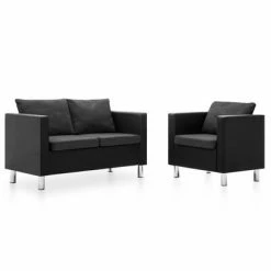 VidaXL Ensemble de canapé 2 pcs Similicuir Noir et gris foncé