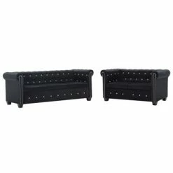 VidaXL Canapés Chesterfield 2 pcs Revêtement en velours Noir