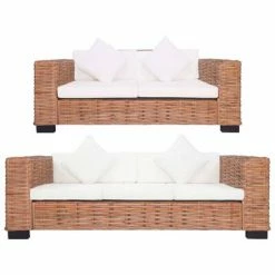 VidaXL Ensemble de canapés 2 pcs avec coussins Rotin naturel