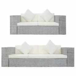 VidaXL Ensemble de canapés 2 pcs avec coussins Gris Rotin naturel
