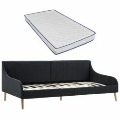 VidaXL Cadre de lit de jour avec matelas en mousse Gris foncé Tissu