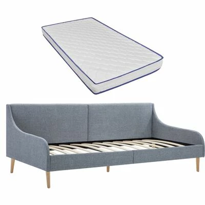 VidaXL Cadre de lit de jour avec matelas en mousse Gris clair Tissu 1 VidaXL Cadre de lit de jour avec matelas en mousse Gris clair Tissu