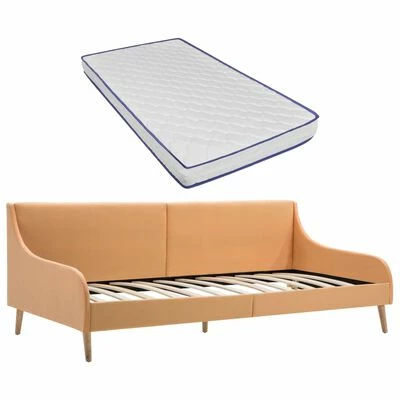 VidaXL Cadre de lit de jour avec matelas en mousse Orange Tissu 1 VidaXL Cadre de lit de jour avec matelas en mousse Orange Tissu