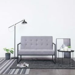 VidaXL Sofa à 2 places avec accoudoirs Gris clair Acier et tissu -Canapés Soldes 2022 image 1 282161