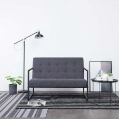 VidaXL Sofa à 2 places avec accoudoirs Gris foncé Acier et tissu -Canapés Soldes 2022 image 1 282162