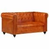 VidaXL Canapé Chesterfield à 2 places Brun roux Cuir véritable