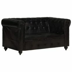 VidaXL Canapé Chesterfield à 2 places Noir Cuir véritable