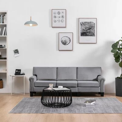 VidaXL Canapé à 3 places Gris clair Tissu 2 VidaXL Canapé à 3 places Gris clair Tissu – Image 2