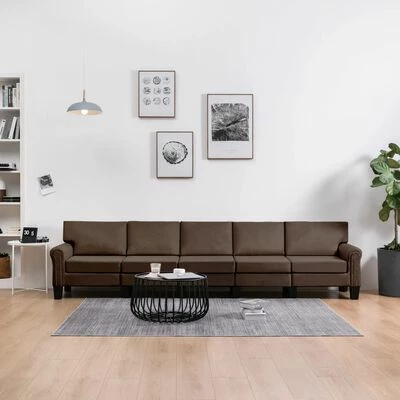 VidaXL Canapé à 5 places Marron Tissu 2 VidaXL Canapé à 5 places Marron Tissu – Image 2