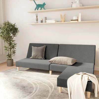 VidaXL Canapé-lit à 2 places avec repose-pied Gris clair Tissu 2 VidaXL Canapé-lit à 2 places avec repose-pied Gris clair Tissu – Image 2
