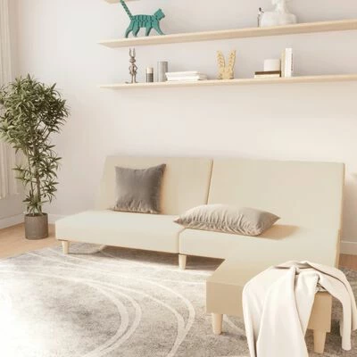 VidaXL Canapé-lit à 2 places avec repose-pied Crème Tissu 2 VidaXL Canapé-lit à 2 places avec repose-pied Crème Tissu – Image 2