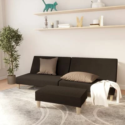 VidaXL Canapé-lit à 2 places avec repose-pied Marron foncé Tissu 2 VidaXL Canapé-lit à 2 places avec repose-pied Marron foncé Tissu – Image 2
