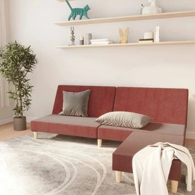 VidaXL Canapé-lit à 2 places avec repose-pied Rouge bordeaux Tissu 2 VidaXL Canapé-lit à 2 places avec repose-pied Rouge bordeaux Tissu – Image 2