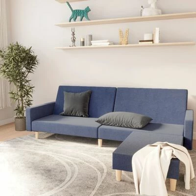 VidaXL Canapé-lit à 2 places avec repose-pied Bleu Tissu 2 VidaXL Canapé-lit à 2 places avec repose-pied Bleu Tissu – Image 2