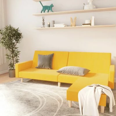 VidaXL Canapé-lit à 2 places avec repose-pied Jaune Tissu 2 VidaXL Canapé-lit à 2 places avec repose-pied Jaune Tissu – Image 2