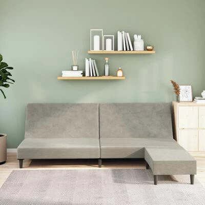 VidaXL Canapé-lit à 2 places avec repose-pied Gris clair Velours 2 VidaXL Canapé-lit à 2 places avec repose-pied Gris clair Velours – Image 2