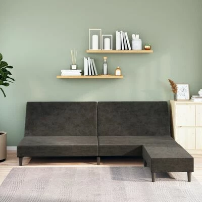 VidaXL Canapé-lit à 2 places avec repose-pied Gris foncé Velours 2 VidaXL Canapé-lit à 2 places avec repose-pied Gris foncé Velours – Image 2