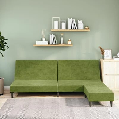 VidaXL Canapé-lit à 2 places avec repose-pied Vert clair Velours 2 VidaXL Canapé-lit à 2 places avec repose-pied Vert clair Velours – Image 2