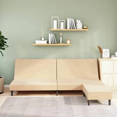 VidaXL Canapé-lit à 2 places avec repose-pied Crème Velours 2 VidaXL Canapé-lit à 2 places avec repose-pied Crème Velours – Image 2