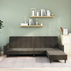 VidaXL Canapé-lit à 2 places avec repose-pied Gris foncé Velours -Canapés Soldes 2022 image 1 3080502