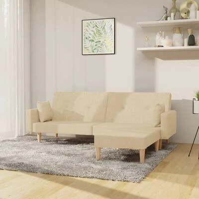 VidaXL Canapé-lit à 2 places avec repose-pied Crème Tissu 2 VidaXL Canapé-lit à 2 places avec repose-pied Crème Tissu – Image 2