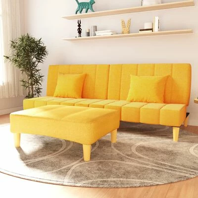 VidaXL Canapé-lit à 2 places avec repose-pied Jaune Tissu 2 VidaXL Canapé-lit à 2 places avec repose-pied Jaune Tissu – Image 2