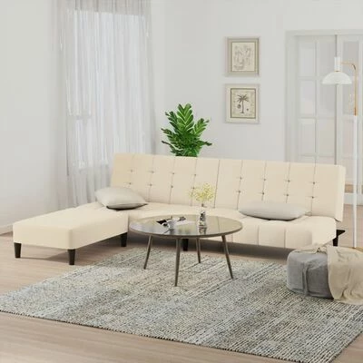 VidaXL Canapé-lit à 2 places avec repose-pied Crème Velours 2 VidaXL Canapé-lit à 2 places avec repose-pied Crème Velours – Image 2