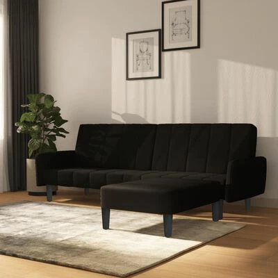 VidaXL Canapé-lit à 2 places avec repose-pied Noir Velours 2 VidaXL Canapé-lit à 2 places avec repose-pied Noir Velours – Image 2