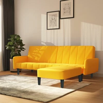 VidaXL Canapé-lit à 2 places avec repose-pied Jaune Velours 2 VidaXL Canapé-lit à 2 places avec repose-pied Jaune Velours – Image 2