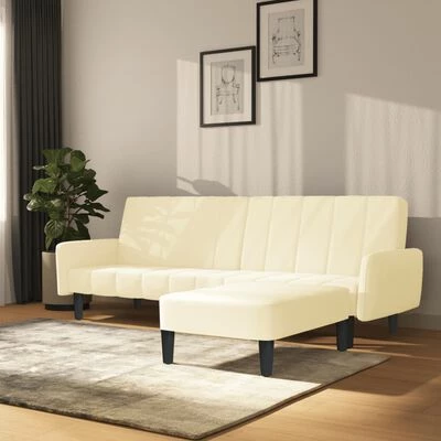 VidaXL Canapé-lit à 2 places avec repose-pied Crème Velours 2 VidaXL Canapé-lit à 2 places avec repose-pied Crème Velours – Image 2