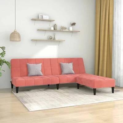 VidaXL Canapé-lit à 2 places avec repose-pied Rose Velours 2 VidaXL Canapé-lit à 2 places avec repose-pied Rose Velours – Image 2