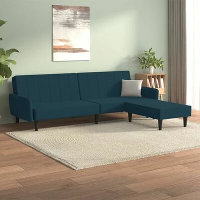 VidaXL Canapé-lit 2 places avec tabouret Bleu Velours 2 VidaXL Canapé-lit 2 places avec tabouret Bleu Velours – Image 2